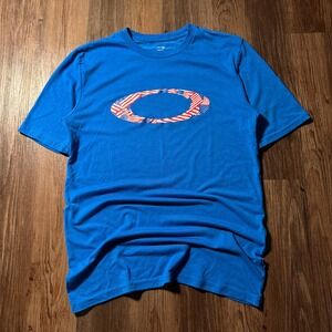 Oakley USA‎ Flag Logo T Shirt Mens Regular Fit Blue Patriotic Medium